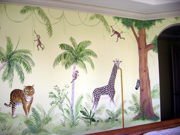 Jungle Children's mural.Jungle theme is suitable for boys , girls bedrooms and the baby toddler nursery.