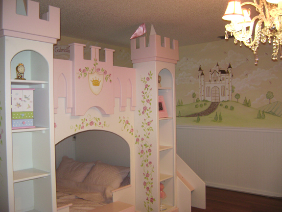 Painted Princess Castle Bed with Mural- Princess Room in Florida private home