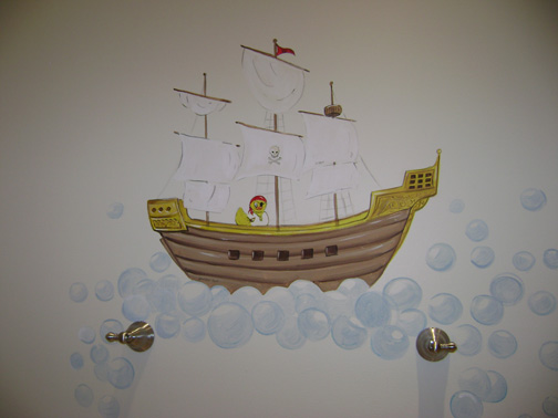 Bubble Bath Children's  Mural - Pirate Ship Mural