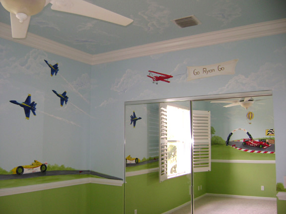 Race car wall mural for decorating boy's rooms